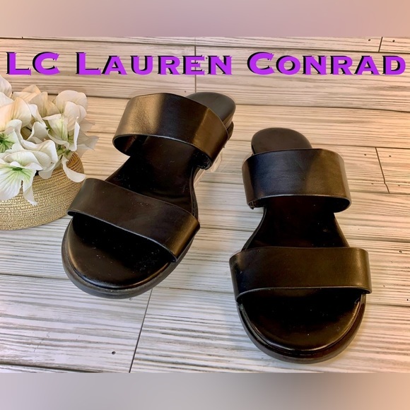 LC Lauren Conrad Shoes - Lauren Conrad Size 7 1/2 Black Double strap slide sandal